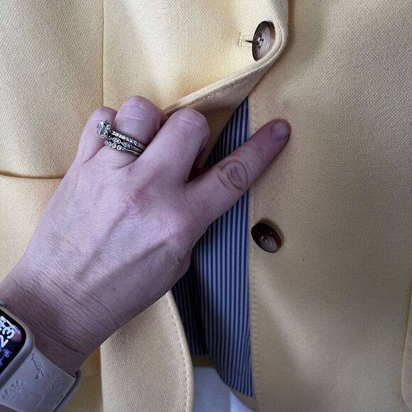 Talbots Butter Yellow Aberdeen Blazer Cotton Blend Size 14P - Picture 12 of 13